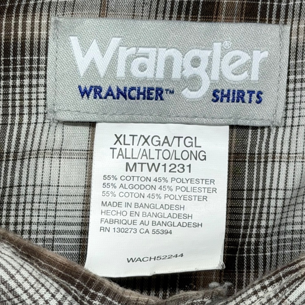 Wrangler Wrancher Western Snap Shirt Mens XLT Tall Brown Plaid MTW1231 Cowboy - Picture 6 of 13